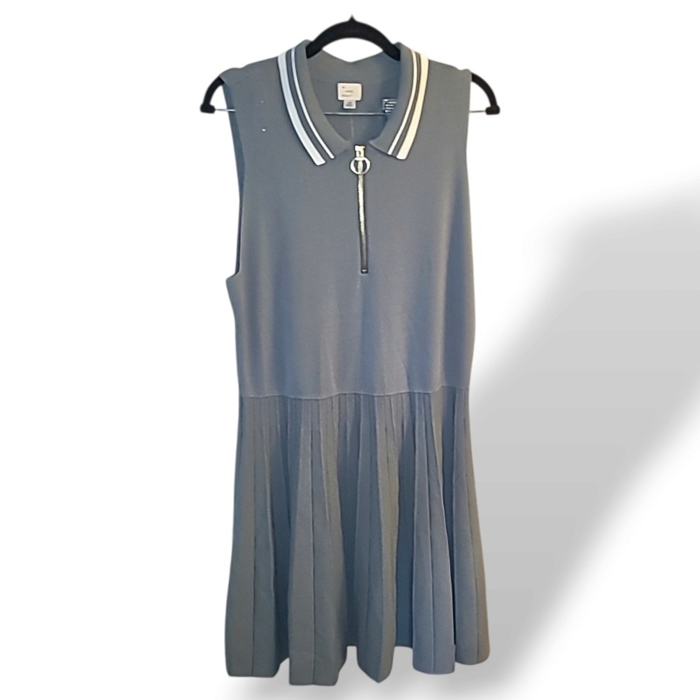 A New Day Target Sleeveless Knit Midi Dress Gray Sage Green Striped 1X NWT